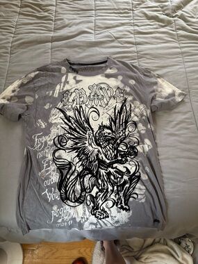 rave Men's Graphic Crew Tee in Light Gray with Black Print